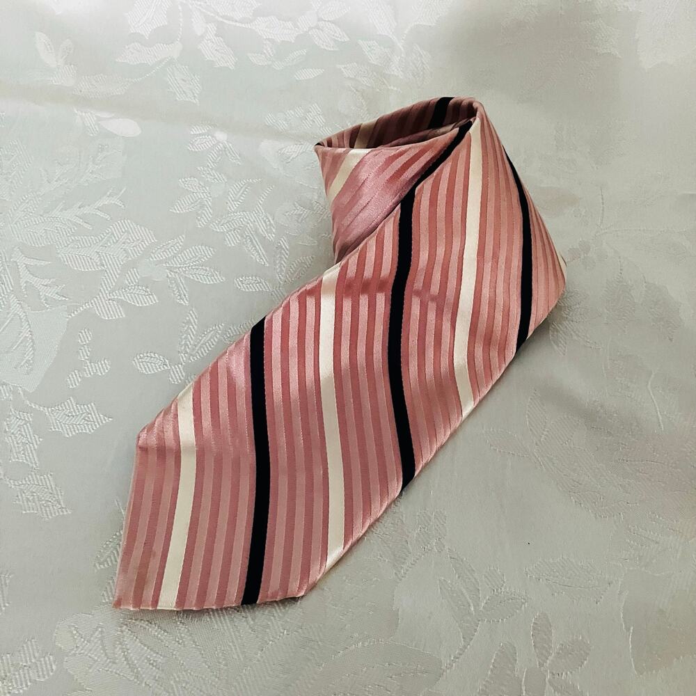 Vintage City of London British Regimental Repp Tie Pink Black White Silk 60"
